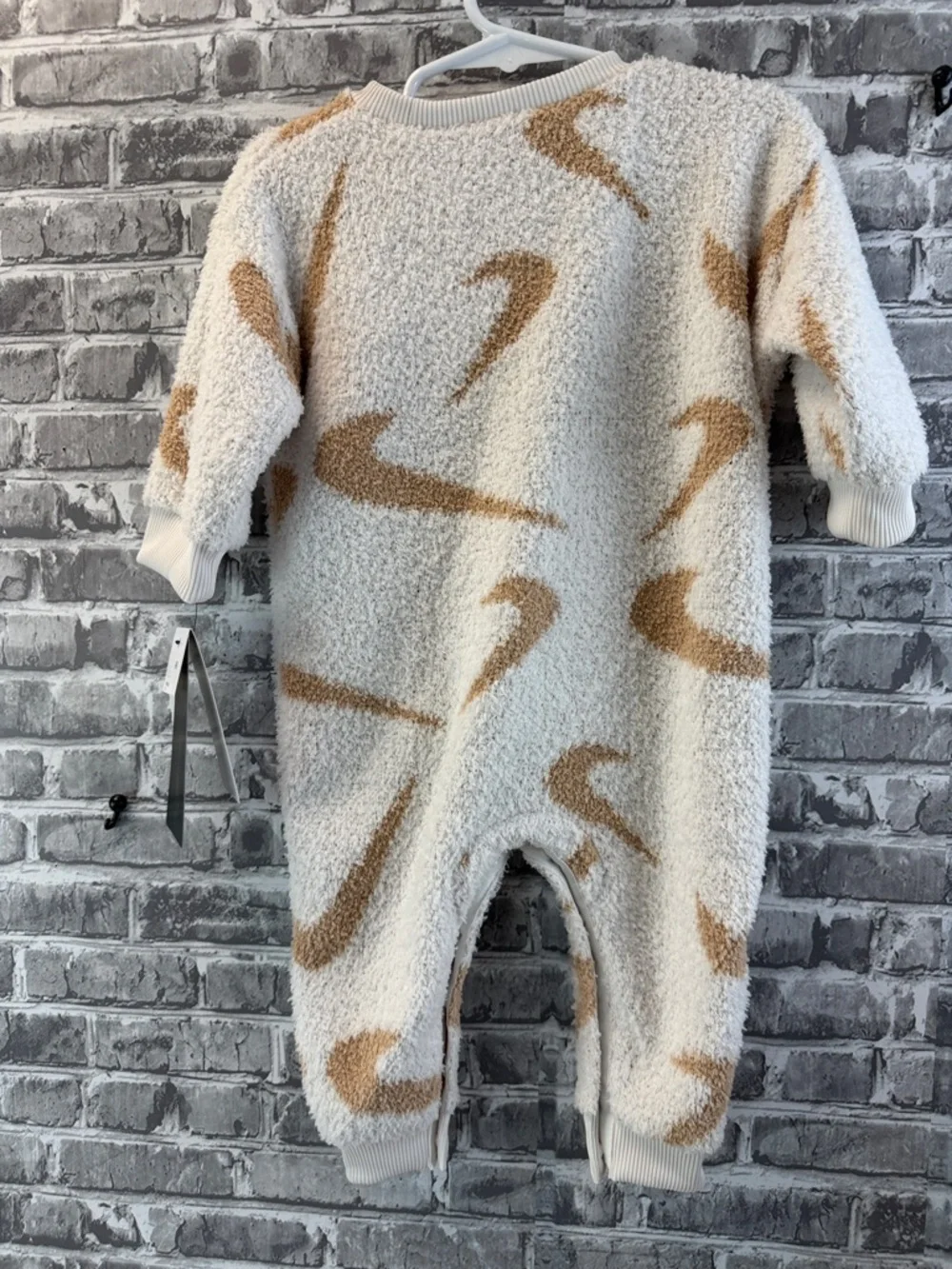 NWT Nike Cream‎ Sherpa One-Piece with Tan Swoosh Print romper